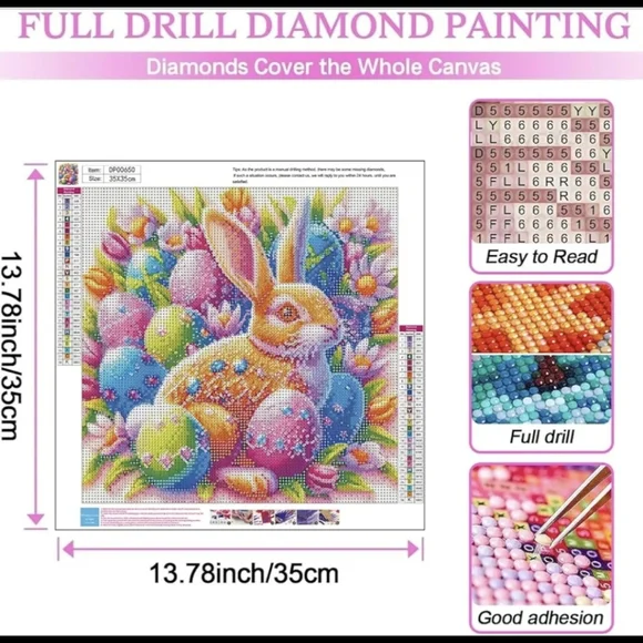 Easter Egg Bunny Spring Flowers 5D Diamond Painting Kit New - Picture 5 of 7